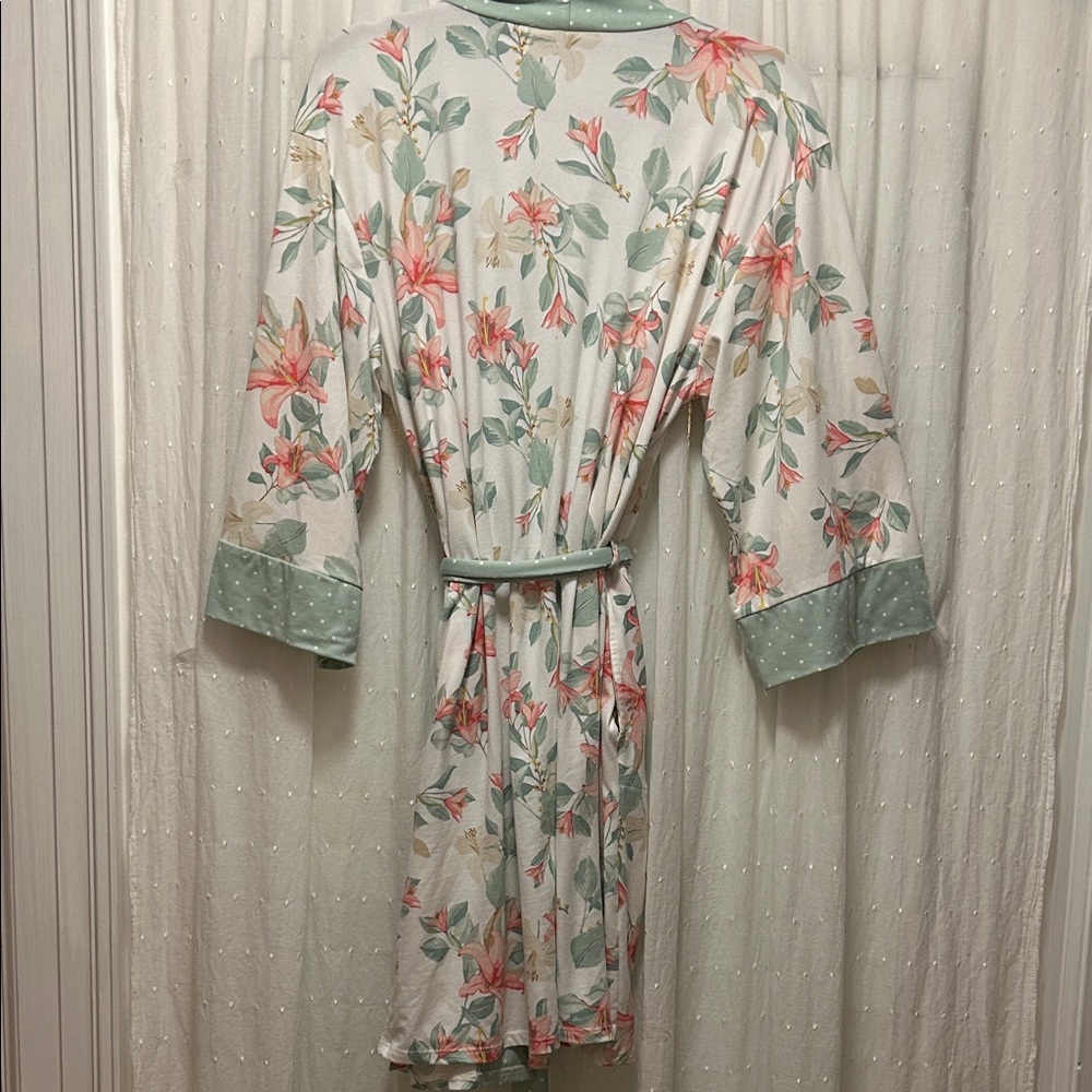 Flora Nikrooz Floral Polka Dot Robe Women’s M Green Feminine Romantic Loungewear - Picture 8 of 15